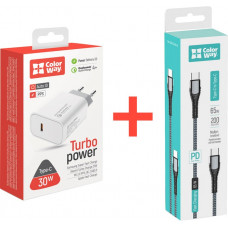 Набір зарядний. пристр. CW PD PPS USB-C (30W) + кабель CW Type-C-Type-C (TPE) PD60W 1м