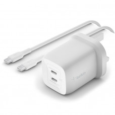 Зарядний пристрій мережевий Belkin 65Вт 2хUSB-С GAN PD PPS, кабель USB-С > USB-C, 2м, білий WCH013VF2MWH-B6