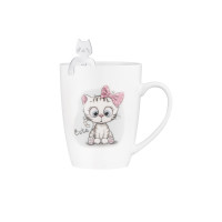 Чашка з ложкою Ardesto Cute, 320мл, порцеляна, нержавіюча сталь, білий AR3040BS