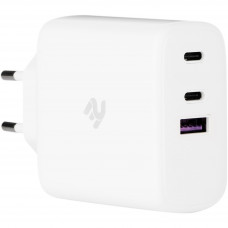 Зарядний пристрій мережевий 2E 65Вт GaN 2хUSB-C/USB-A, PD/QC, білий 2E-WC3USB65W-W