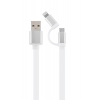 Кабель Cablexpert CC-USB2-AM8PmB-1M-SV, USB 2.0 AM-папа/Lightning+mUSB, 1.0 м.