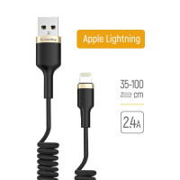 Кабель Colorway USB - Apple Lightning (spiral) 2.4А 35-150см (CW-CBUL051-BK)