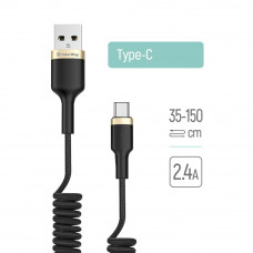 Кабель Colorway USB - Type-C (spiral) 2.4А 35-150см (CW-CBUC051-BK)