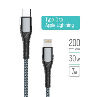 Кабель Colorway Type-C - Apple Lightning (PD Fast Charging) 3.0А  (30W) 2м  сірий