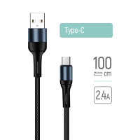 Кабель Colorway USB - Type-C (nylon) 2.4а 1м чорний