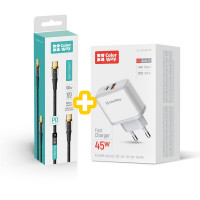 Набір зарядний. пристр. CW PD (Type-C PD + USB QC3.0) (45W) + кабель Type-C - Type-C 1.2м чорний