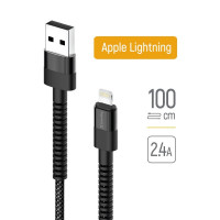 Кабель Colorway USB - Apple Lightning (nylon - long head) 2.4А 1м чорний
