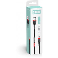 Кабель Colorway USB - Type-C (PVC - red head) 2.4А 1м чорний